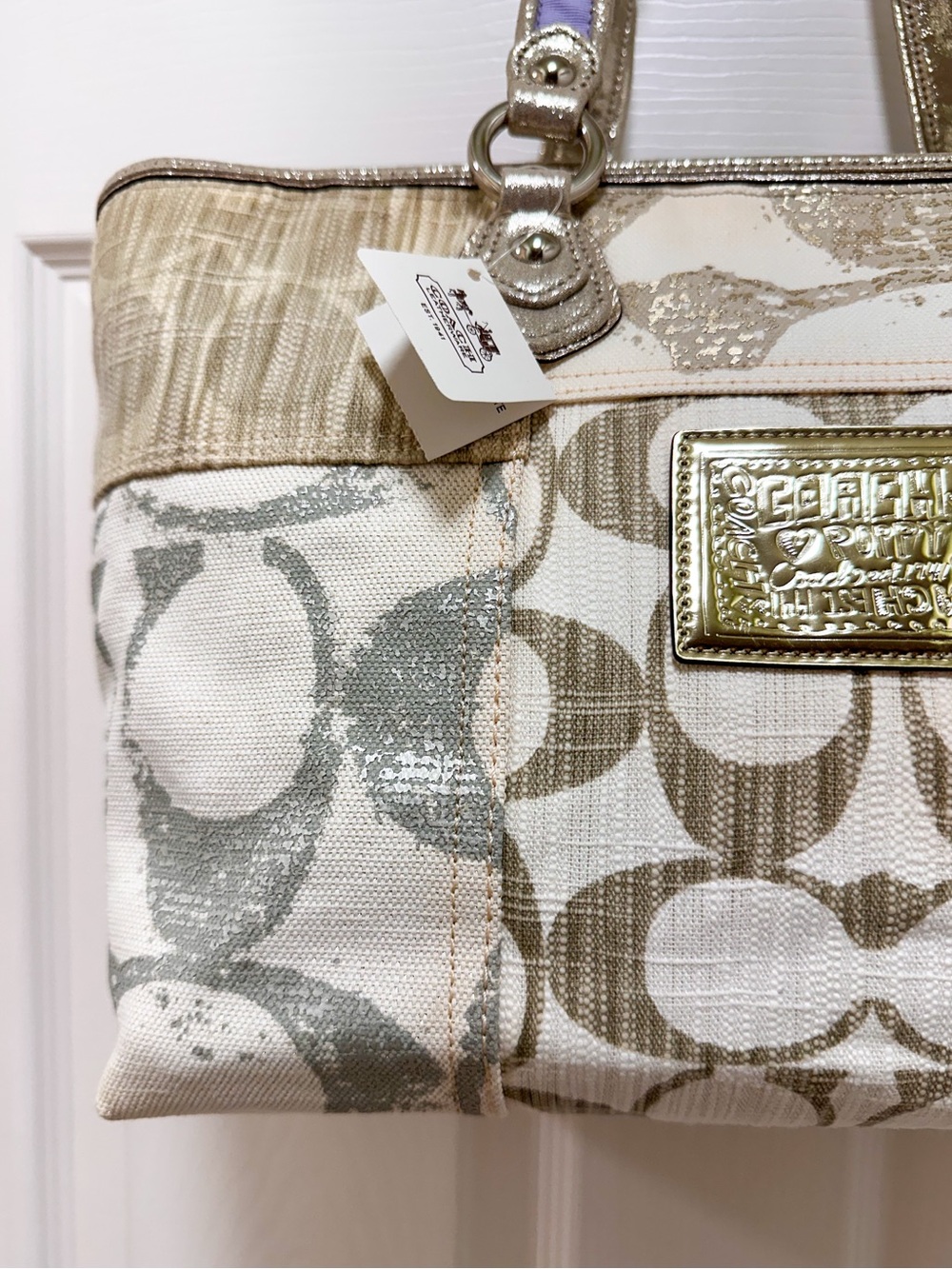 Coach Poppy Patchwork Glam Tote Signature Canvas - Picture 8 of 17